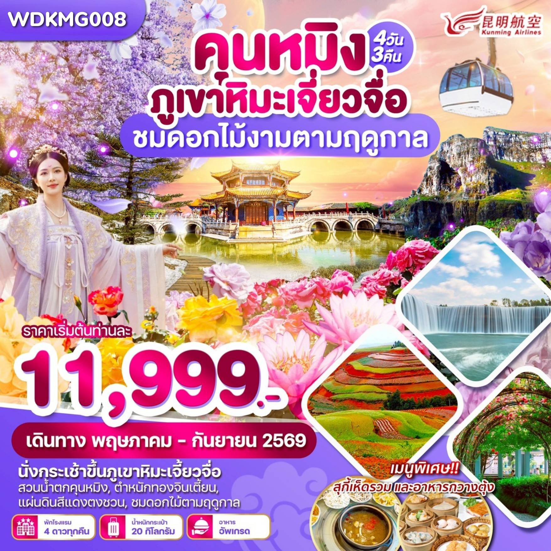 ทัวร์จีน 4 วัน 3 คืน-WDKMG008 คนหมิง ภูเขาหิมะเจี่ยวจื่อ ชมดอกไม้งามตามฤดูกาล 4วัน3คืน