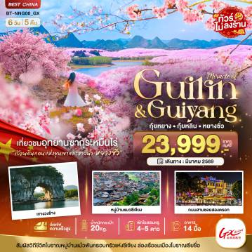 ทัวร์จีนเดือนมีนาคม 6 วัน 5 คืน-มหัศจรรย์...หนานหนิง กุ้ยหยาง สวนซากุระหมื่นไร่ผิงป้า