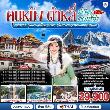 China Tour -กรุงเทพฯ (สนามบินสุวรรณภูมิ) - คุนหมิง (TG612 : 10.55-14.05) - ต้าหลี่-วัดเจ้าแม่กวนอิม-ชมโค้ง S ทะเลสาบเอ๋อร์ไห่ -เมืองโบราณต้าหลี่ -ผ่านชมเจดีย์สามองค์- แชงกรีล่า-เมืองโบราณแชงกรีล่า+วัดต้าฝอ-วัดลามะซงจ้านหลิน -ช่องแคบเสือกระโจน (รวมค่าบันไดเลื่อน)-ลี่เจียง-สระน้ำมังกรดำ-
เมืองโบราณลี่เจียง-ภูเขาหิมะมังกรหยก (รวมกระเช้าใหญ่) - โชว์ IMPRESSION LIJIANG - หุบเขาสีน้ำเงิน (รวมรถราง) นั่งรถไฟชมวิวภูเขาหิมะมังกรหยก-เมืองโบราณไป๋ซา-คาเฟ่สุดชิคหยุนตี้อัน (รวมค่าเครื่องดื่ม)-เจียง- คุนหมิงโดยรถไฟความเร็วสูง +รวมรถขนกระเป๋า-คุนหมิง- วัดหยวนทง-ถนนเก่าคุนหมิง-อิสระช้อปปิ้งถนนหนานผิงเจีย+POP MART-ตำหนักทอง-กรุงเทพ (สนามบินสุวรรณภูมิ)  (TG613 : 15.20 - 16.35)