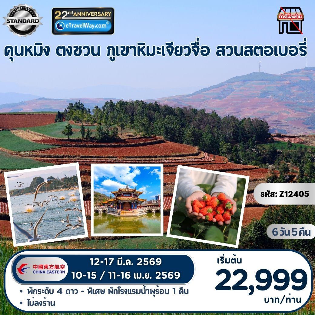 China Tour 6 days 5 nights-คุนหมิง - ตงชวน - ภูเขาหิมะเจียวจื่อ - สวนสตอเบอรี่ : นมัสการพระศรีอริยเมตไตรย องค์ใหญ่ที่สุดในโลก - ศูนย์ศิลปะเฟิงหยุน - วัดหยวนทง - ชมนกนางนวลทะเลสาบเตียนสือ - ช้อปปิ้งถนนคนเดิน - PARK 1903