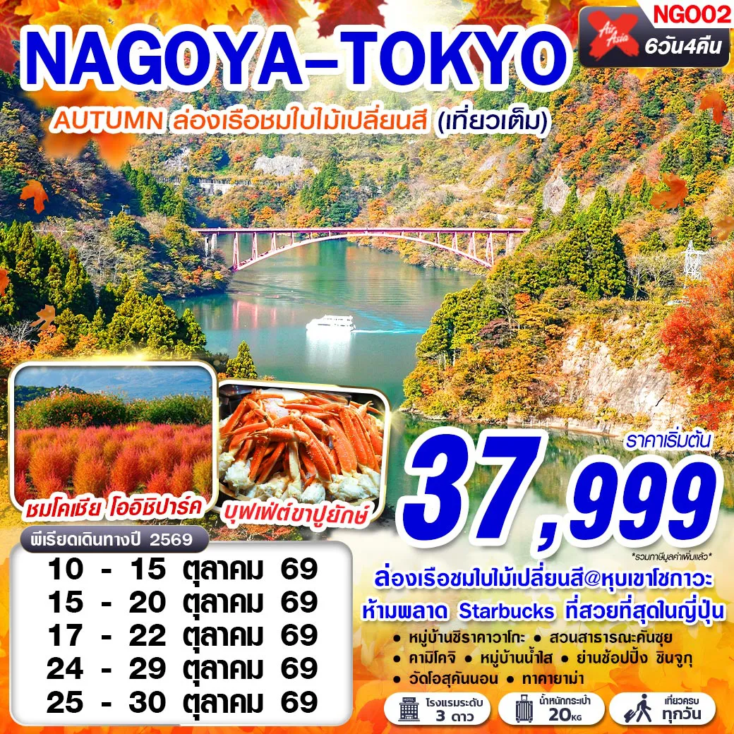 ทัวร์ญี่ปุ่นวันปิยมหาราช 5 วัน 3 คืน-XJ DMK NAGOYA FUJI WINTER ตะลุยหิมะ (เที่ยวเต็ม) DEC-MAR 5D3N