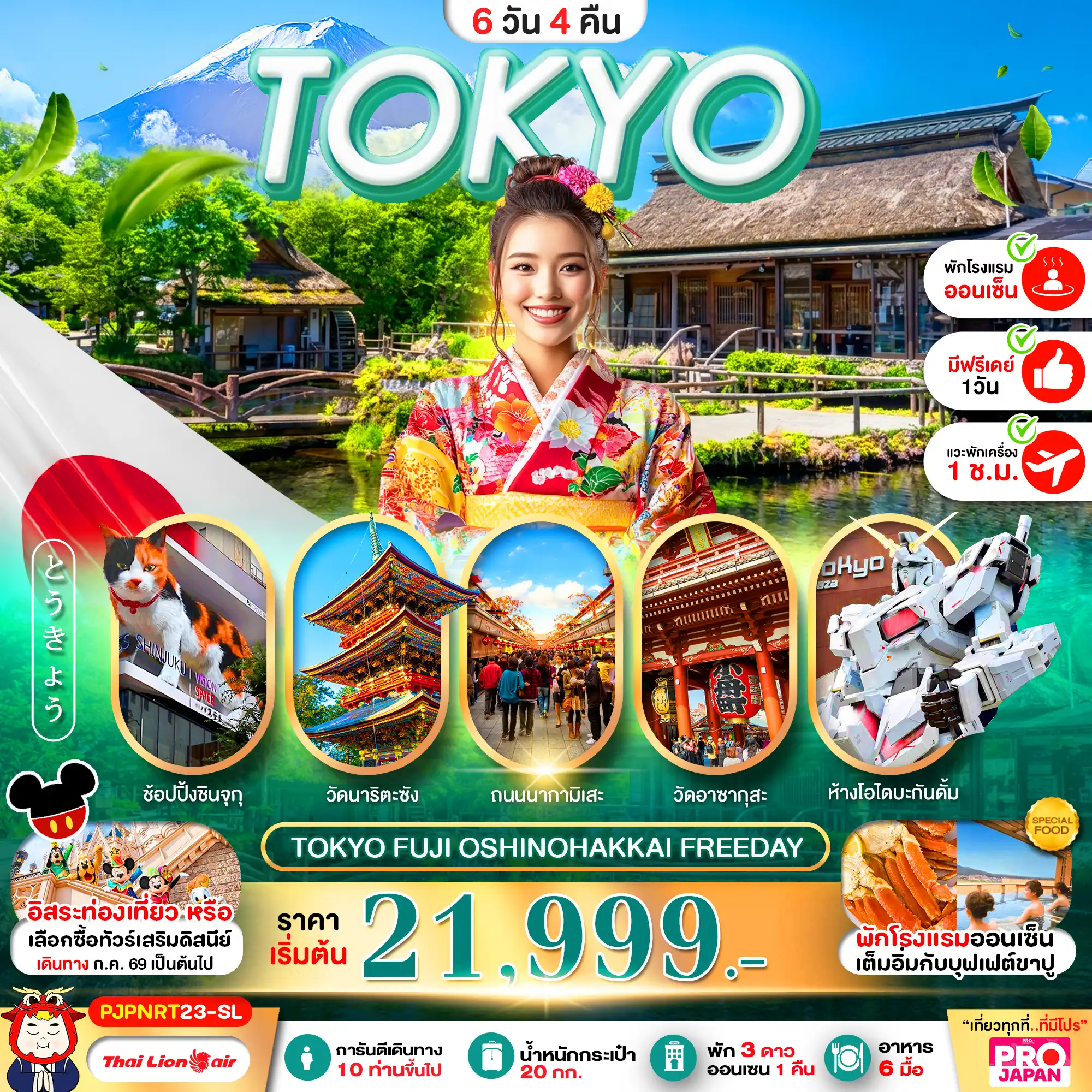 ทัวร์ญี่ปุ่น 5 วัน 3 คืน-PRO TOKYO FUJI OSHINOHAKKAI FREE DAY 6D4N