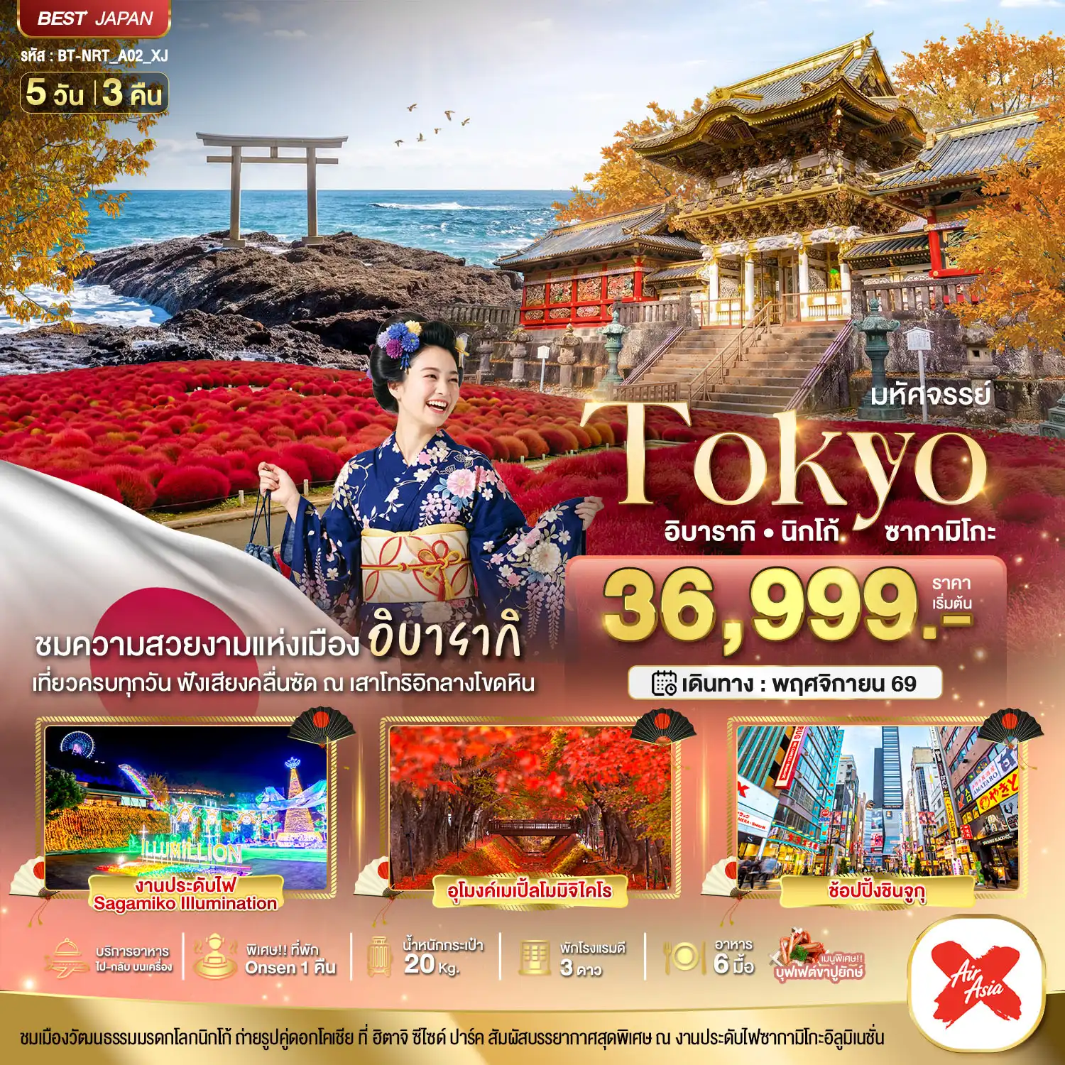 ทัวร์ญี่ปุ่นเดือนพฤศจิกายน 5 วัน 3 คืน-มหัศจรรย์...TOKYO อิบารากิ นิกโก้ ซากามิโกะ