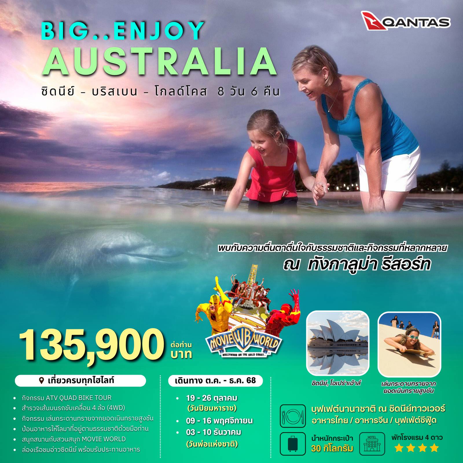 ทัวร์ออสเตรเลีย 8 วัน 6 คืน-กิจกรรม ATV QUAD BIKE , สวนสนุก MOVIE WORLD , สวนสัตว์เคอร์รัมบิน , อุทยานแห่งชาติบลูเมาท์เท่นส์ , หาดบอนได