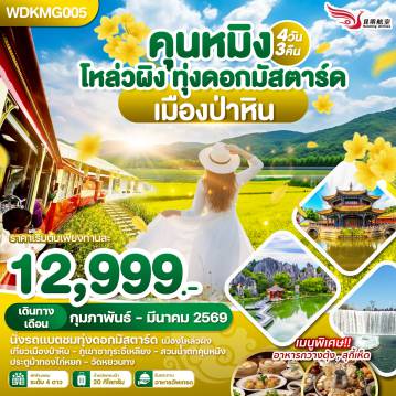 ทัวร์คุนหมิง 4 วัน 3 คืน-WDKMG005 WONDER CHINA คุนหมิง โหล่วผิง ทุ่งดอกมัสตาร์ด เมืองฟ่าหิน 4วัน3คืน