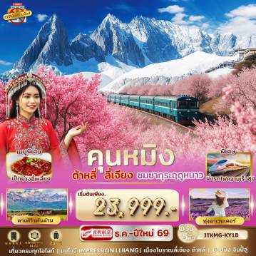 China Tour 6 Day 5 Night-คุนหมิง ลี่เจียง ภูเขาหิมะมังกรหยก ต้าหลี่ ซากุระฤดูหนาว ชมทุ่งลาเวนเดอร์ นั่งรถไฟชมวิวภูเขาหิมะ ไม่เข้าร้านรัฐ