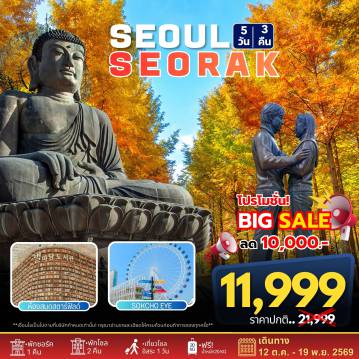 South Korea Tour -เกาะนามิ • ซกโชอาย • อุทยานแห่งชาติซอรัคซาน • วัดชอนฮึงซา • ห้องสมุดสตาร์ฟิลด์ • เที่ยวโซลแบบอิสระ • ศูนย์เครื่องสำอางค์ • ศูนย์น้ำมันสนเข็มแดง • ศูนย์สมุนไพร • ซุปเปอร์ขนมของฝาก