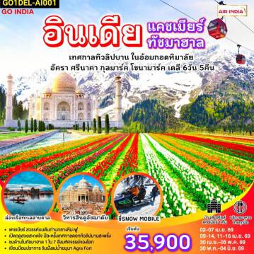 ทัวร์อินเดียวันวิสาขบูชา 6 วัน 5 คืน-แคชเมียร์ ช่วงเวลาที่ดีที่สุด กับเทศกาลทิวลิปบานกลางอ้อมกอดหิมาลัย พร้อมวิวหิมะขาวราวปุยเมฆ บนยอดเขากุลมาร์ค I ฟรี ล่องเรือชิคาร่า ชมสวนผักลอยน้ำกลางวิวหิมาลัย I ขี่ม้าชมวิวกลาเซียร์ หรือเลือกนั่งชิลล์จิบกาแฟ ฟรี I ไฮไลท์ ไม่ควรพลาด พักโรงแรมเรือ สไตล์แคชเมียร์ 1 คืน I ประตูชัยอิเดียเกต  -วิหารอัคฌาดัม (Akshardham) หรือ อักษราธรรม - ทัชมาฮาล - ป้อมอัครา - สวนทิวลิบ (Tulip Garden) - ล่องเรือชิคาร่า - นั่งเคเบิ้ลขึ้นเขา กุลมาร์ค เฟส1- สวนดอกไม้โมกุล (Mughal Gardens) - ขี่ม้าชมวิว โซนามาร์ค