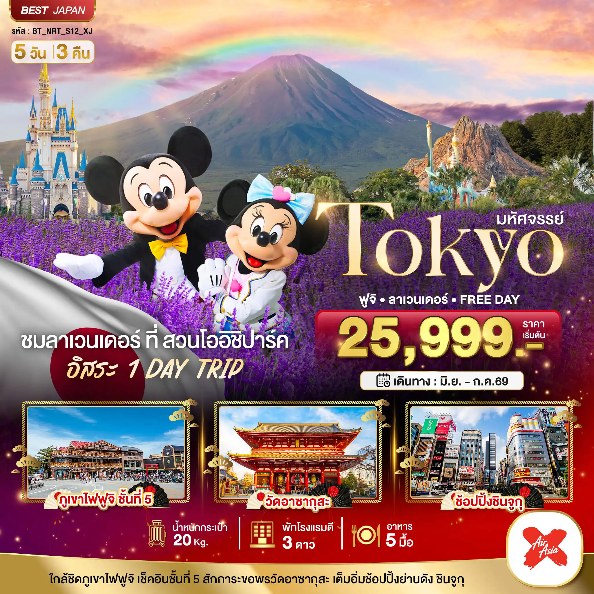 ทัวร์ญี่ปุ่น 5 วัน 3 คืน-มหัศจรรย์...TOKYO ฟูจิ ลาเวนเดอร์ FREE DAY