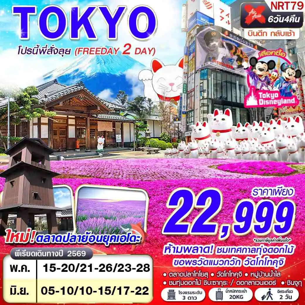 ทัวร์ญี่ปุ่น 6 วัน 4 คืน-XJ DMK TOKYO โปรนี้ พี่สั่งลุย (FREEDAY 2 วัน) XJ600-601 MAY-JUN 6D4N